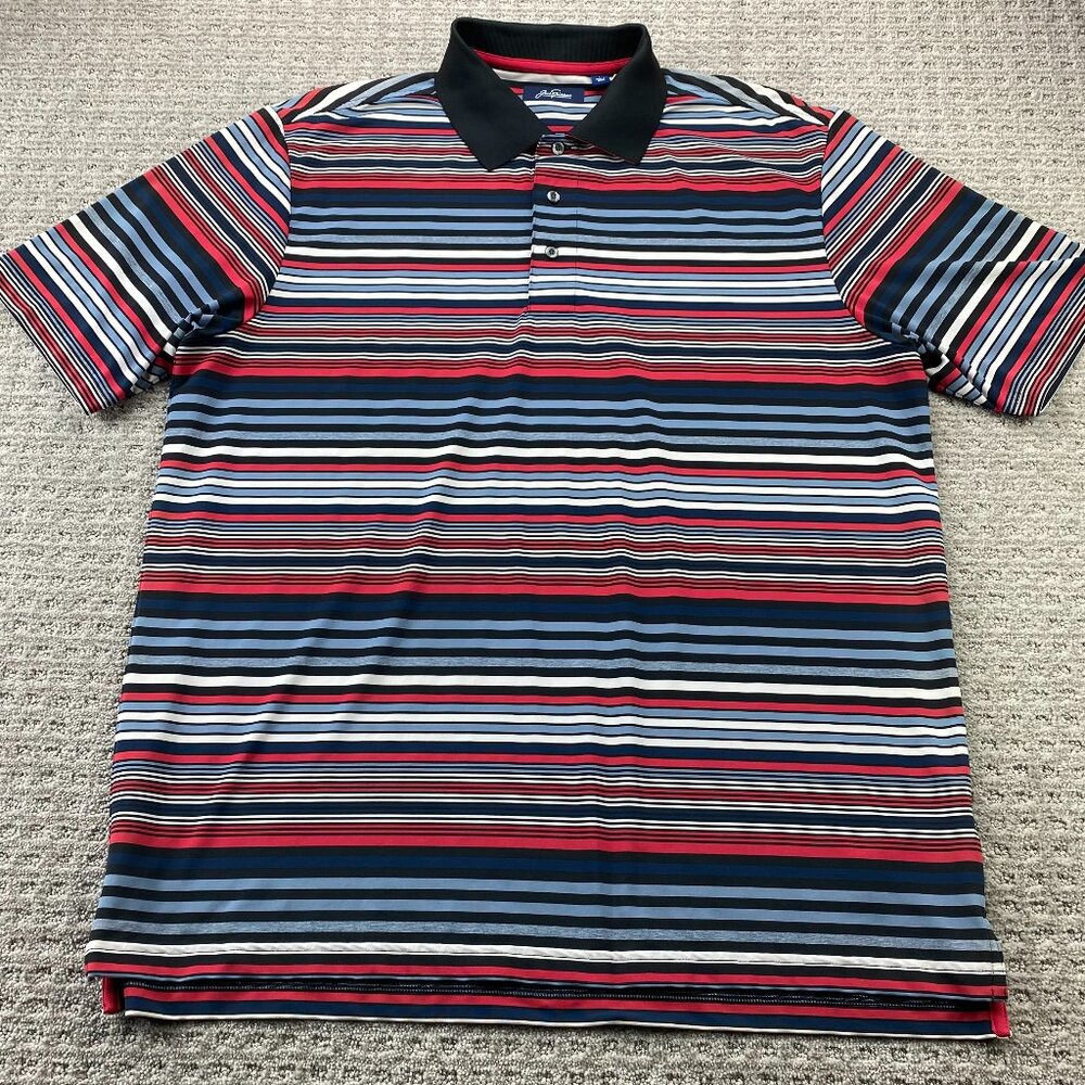 Jack Nicklaus Golf Shirt Men Large L Multicolored Stripes Black Red Blue White